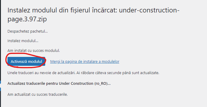 Installing/setting the WordPress module "Under construction"